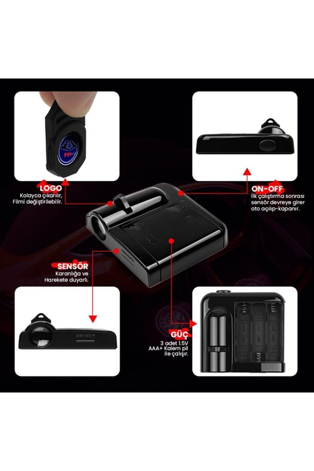 Tofaş 2 Adet Araçları Için Pilli Yapıştırmalı Mesafe Sensörlü Kapı Altı Led Logo / Projektör - 3