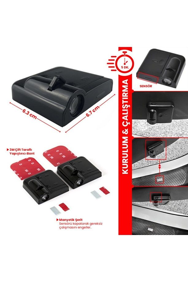 Tofaş 2 Adet Araçları Için Pilli Yapıştırmalı Mesafe Sensörlü Kapı Altı Led Logo / Projektör - 5