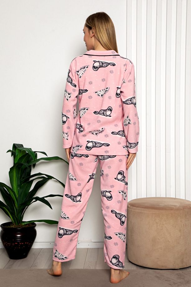 Kışlık Welsoft Peluş Inci Polar Düğmeli Pijama Takımı 'ipeksi Doku' - 2
