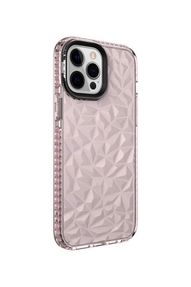 iPhone 13 Pro Max Compatible Pink Edges Colorful Crystal Pyramid Transparent Silicone Case