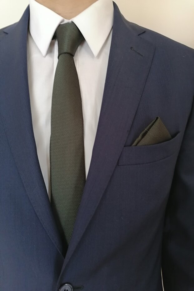 Dark Khaki Tie Handkerchief Set 5.5 Cm Krv-4k011953