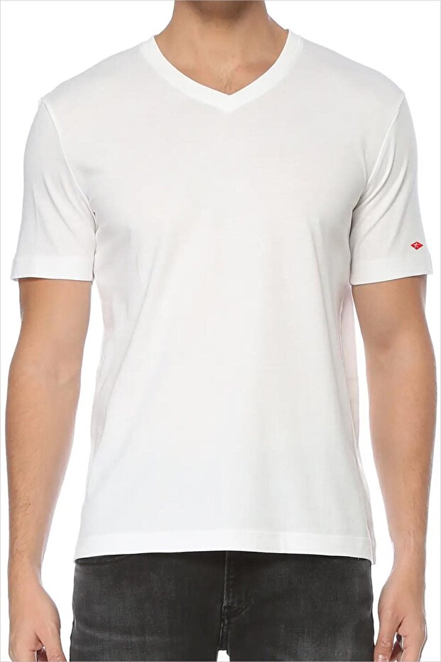 Men's White V-neck T-shirt 59521