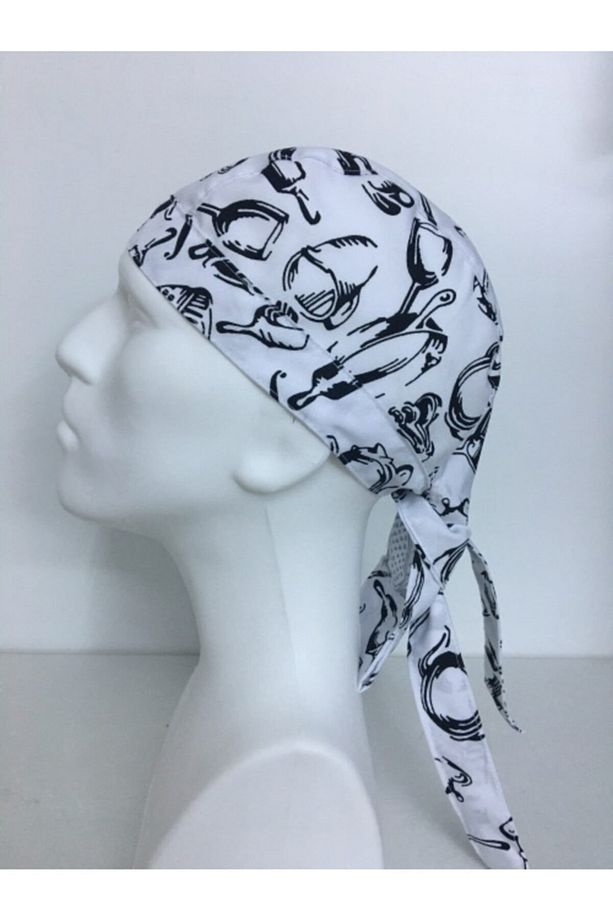 Aşçı Kep Şapka Bandana (beyaz Mutfak Desenli) - 1