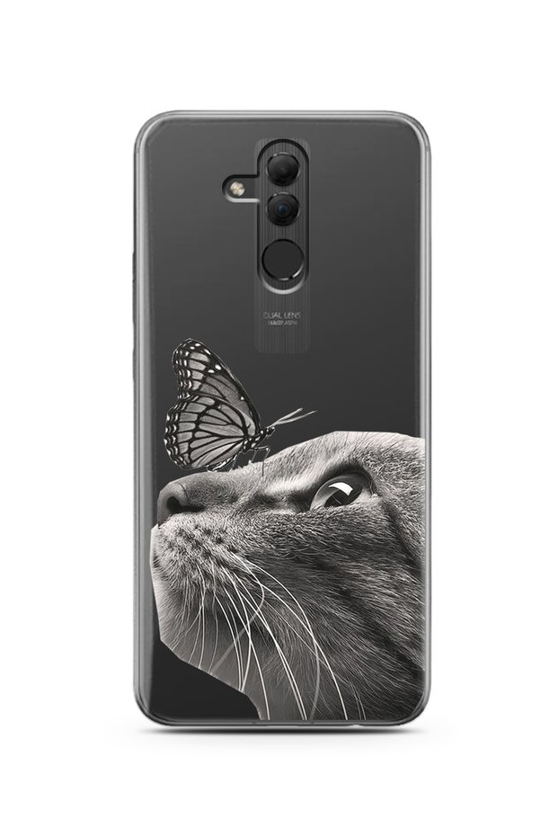 Super Transparent Silicone Phone Case with Cat Butterfly Design for Huawei Mate 20 Lite