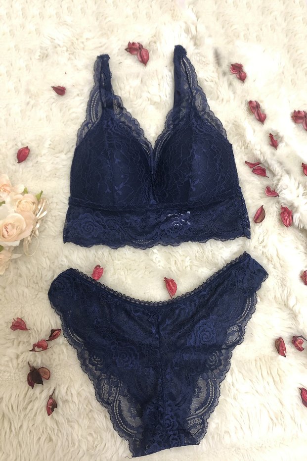 Women's Navy Blue Padded Bralet Set of 2