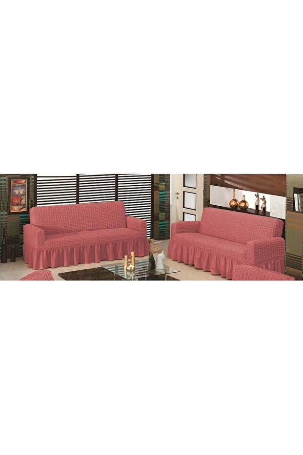 Dried Rose Bürümcük Maxi Sofa Bed Sofa Cover (3+3)
