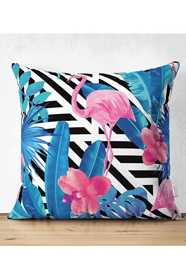 Geometric Blue Pink Flamingo Design Digital Printed Pillow Cushion Cover