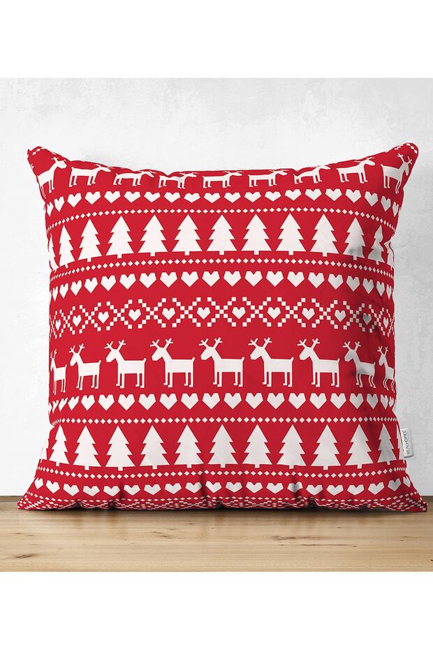 Double Sided New Year's Motifs on Red Background Digital Printed Suede Pillow Throw Pillow Cover