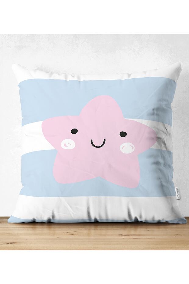 Double Sided Pink Star Design on Blue Lines Baby Room Suede Pillow Throw Pillow Cover