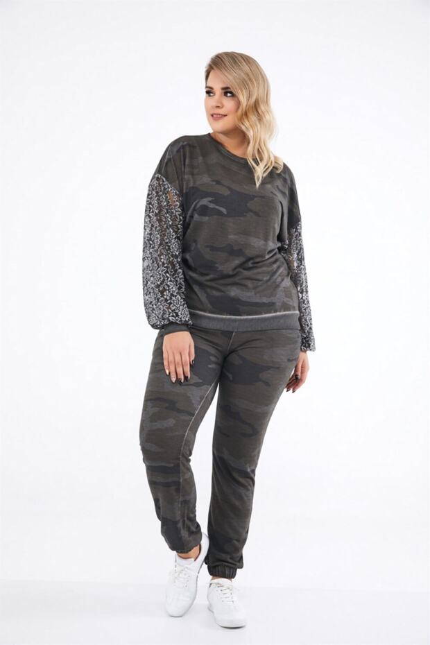 أنثراسايت نمط التمويه مرونة الساق بالإضافة إلى حجم Sweatpants المرأة مريحة