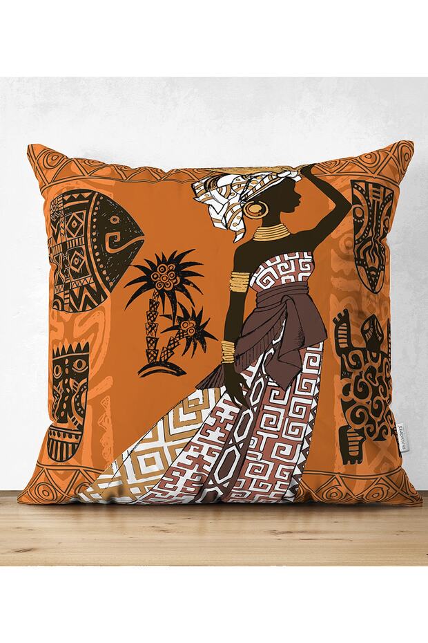Double Sided Arabian Women's Motif Decorative Suede Pillow Case with Bowl