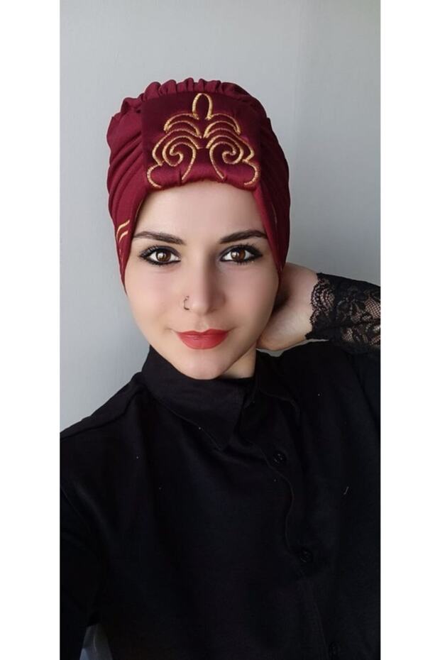 غطاء رأس نسائي بنمط شال ذو وجهين باللون العنابي
