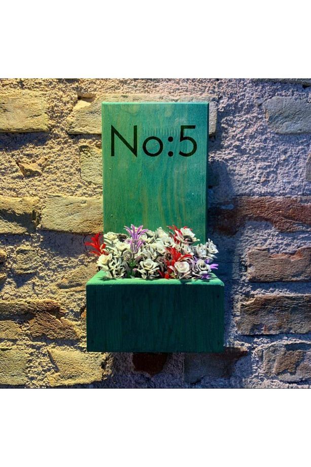 No:5 Kapı Önü Ahşap Kapı Numaralığı-çiçeklik-duvar Süsü-doğal-otantik-ev Hediyesi-kapı Isimliği - 1