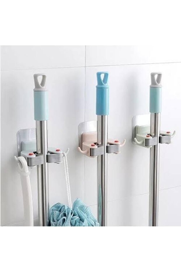 2-Piece Wall Mounted Mop Holder and Hanger Blue