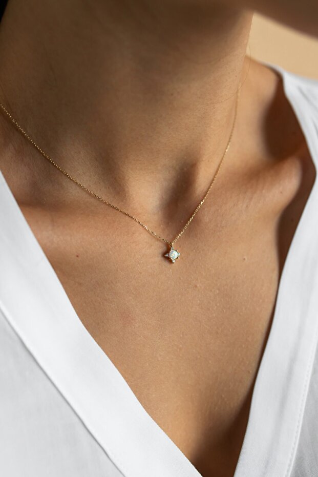 Altın Mini Opal Kolye - 1