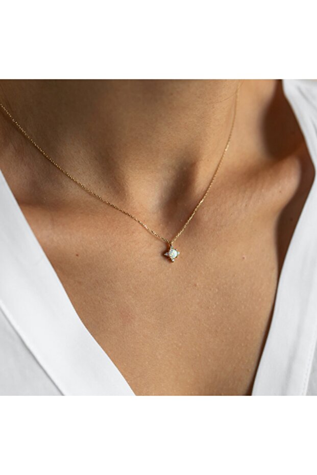 Altın Mini Opal Kolye - 2