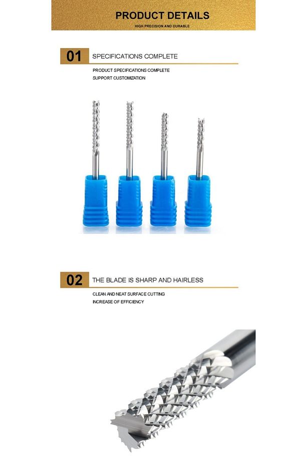 Carbide Yönlendirici Bit End Mill Freze Cnc Karbür Ucu Kesici Ahşap Ve Alüminyum 2.4mm - 5