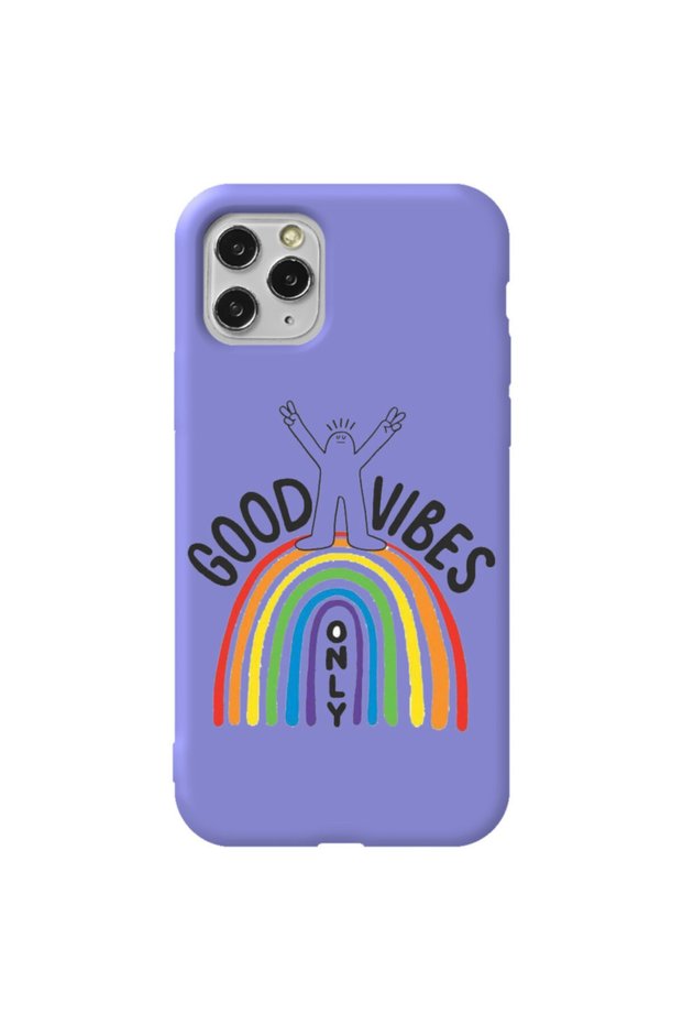 iPhone 11 Pro Max Lilac Color Good Vibes Velvet Patterned Silicone Phone Case