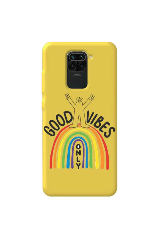 Xiaomi Redmi Note 9 Yellow Color Good Vibes Velvet Patterned Silicone Phone Case