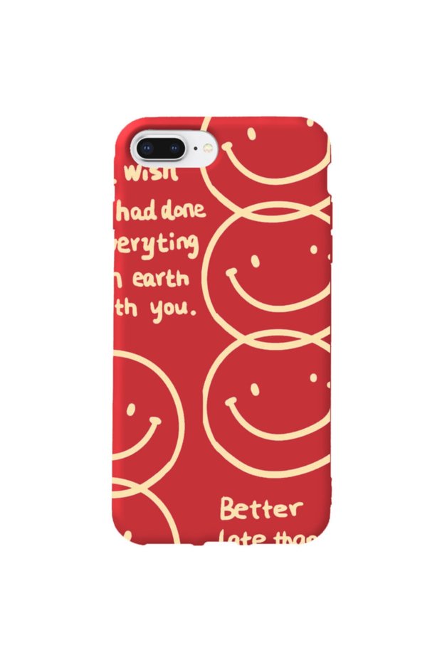 iPhone 8 Plus Red Color Better Late Than Velvet Patterned Silicone Phone Case