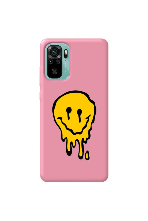 Xiaomi Redmi Note 10 Pink Color Melting Emoji Velvet Patterned Silicone Phone Case