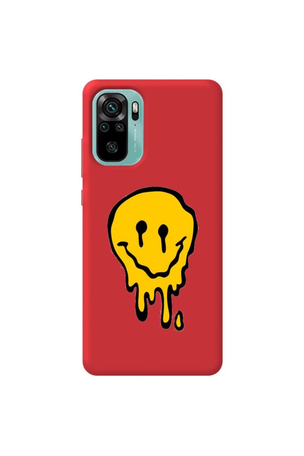 Xiaomi Redmi Note 10 Red Color Melting Emoji Velvet Patterned Silicone Phone Case