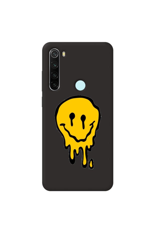 Xiaomi Redmi Note 8 Black Color Melting Emoji Velvet Patterned Silicone Phone Case