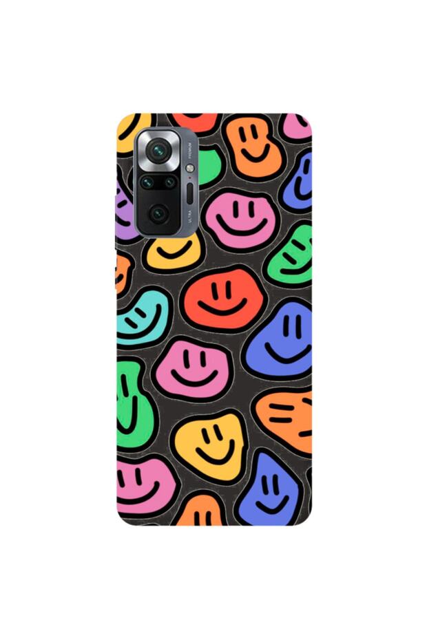 Xiaomi Redmi Note 10 Pro Max Black Color Smile Pattern Velvet Patterned Silicone Phone Case