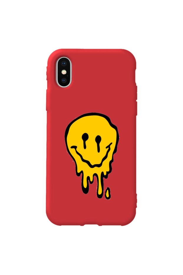 iPhone XS Max Red Color Melting Emoji Velvet Patterned Silicone Phone Case