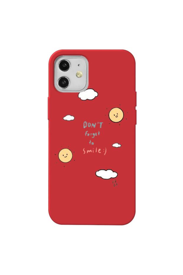 iPhone 12 Red Color Don'T Forget to Velvet Patterned Silicone Phone Case