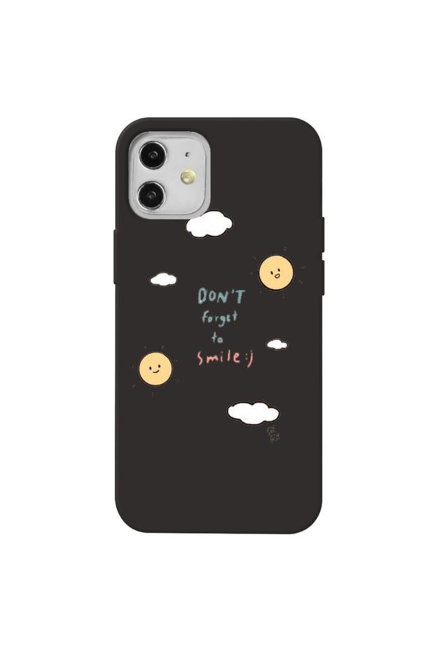 iPhone 12 Black Color Don'T Forget to Velvet Patterned Silicone Phone Case