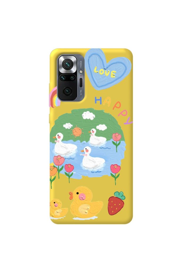 Xiaomi Redmi Note 10 Pro Max Yellow Color Happy Inside Velvet Pattern Silicone Phone Case