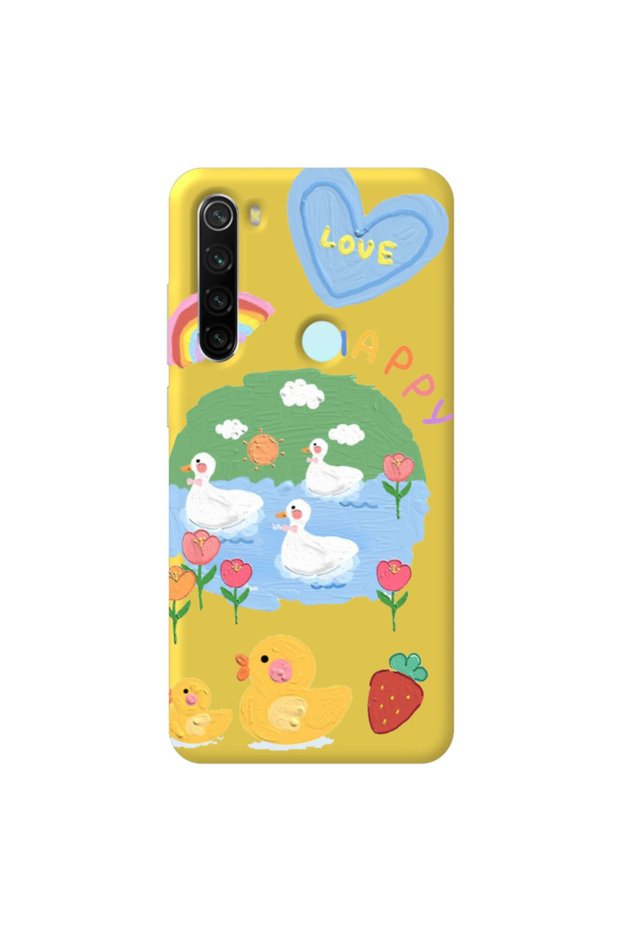 Xiaomi Redmi Note 8 Yellow Color Happy Velvet Patterned Silicone Phone Case