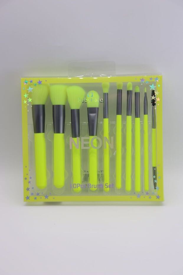 Neon Makeup Brush Set 10 Pieces - 4