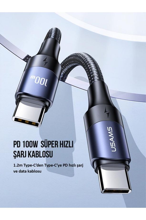 Us-sj524 Örgülü 1.2m Type-c To Type-c 100w Pd Hızlı Şarj Ve Data Kablosu - 7