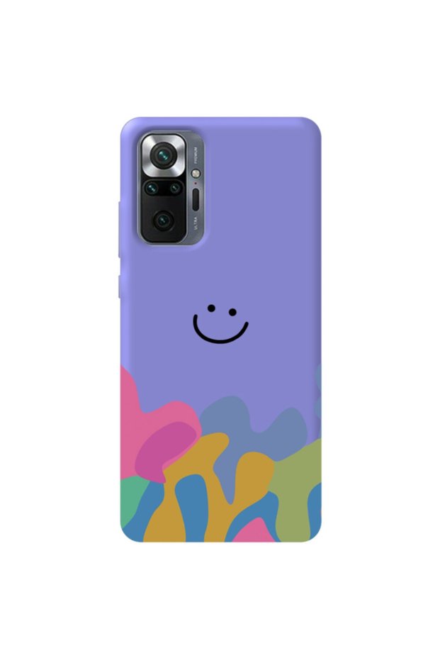 Xiaomi Redmi Note 10 Pro Max Lilac Color Pattern Smiley Velvet Patterned Silicone Phone Case