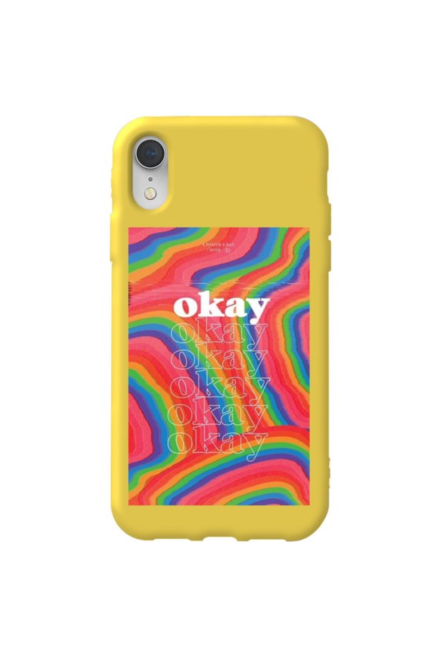 iPhone Xr Yellow Color Arrow Inside Velvet Patterned Silicone Phone Case