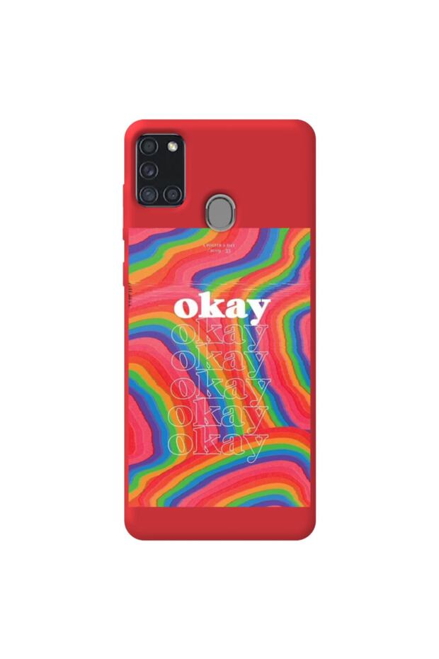 Samsung A21 S Red Color Arrow Inside Velvet Patterned Silicone Phone Case