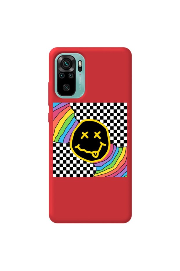 Xiaomi Redmi Note 10S Red Color Rainbow Face Velvet Patterned Silicone Phone Case