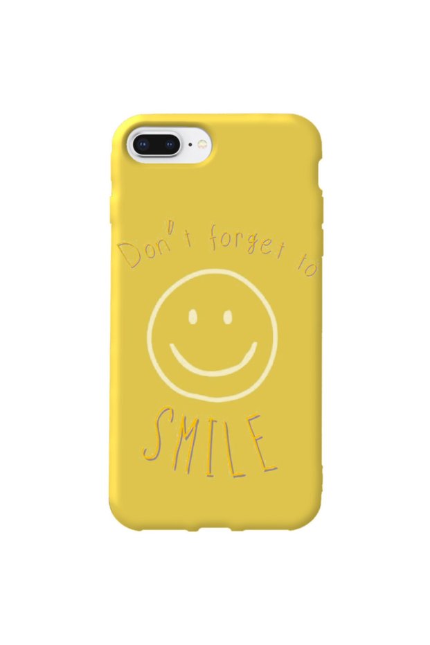 iPhone 8 Plus Yellow Color Smile Velvet Patterned Silicone Phone Case