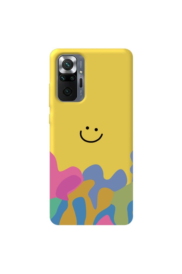 Xiaomi Redmi Note 10 Pro Max Yellow Color Pattern Smiley Velvet Patterned Silicone Phone Case