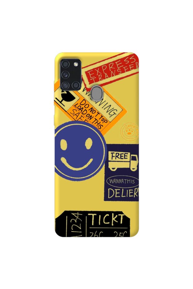 Samsung A21 S Yellow Color Warning Velvet Patterned Silicone Phone Case