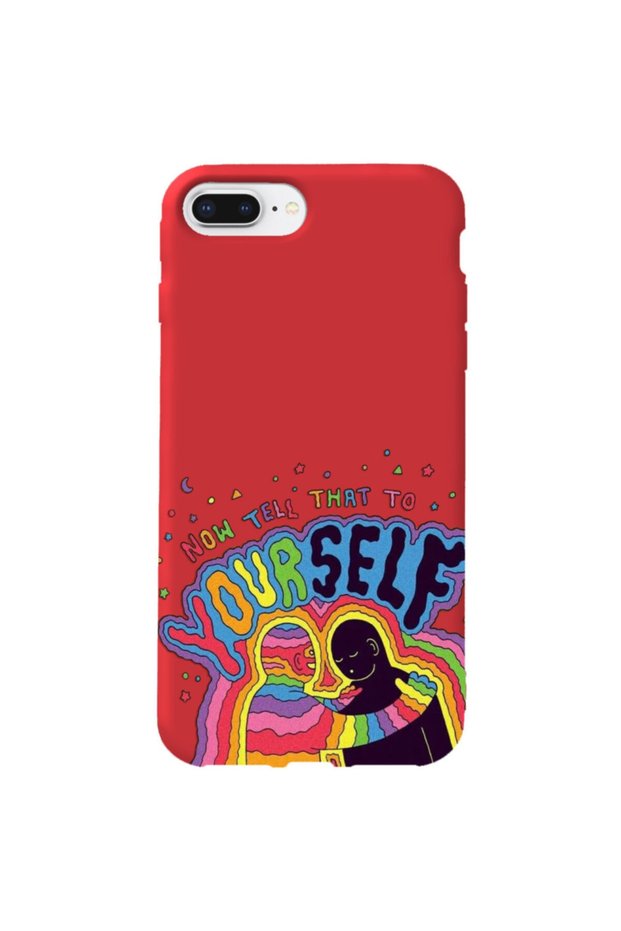 iPhone 7 Plus Red Color Yourself Velvet Patterned Silicone Phone Case