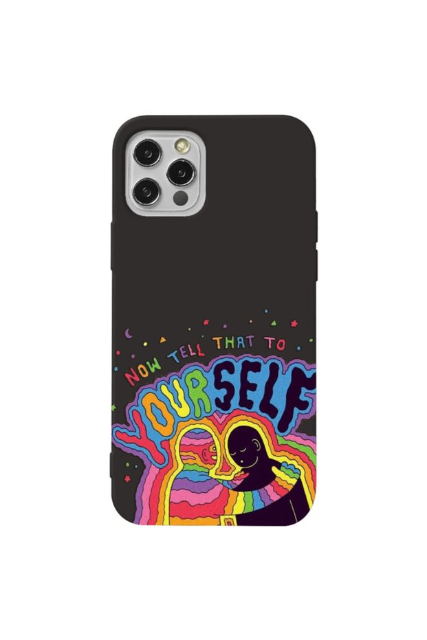 iPhone 12 Pro Black Color Yourself Velvet Patterned Silicone Phone Case