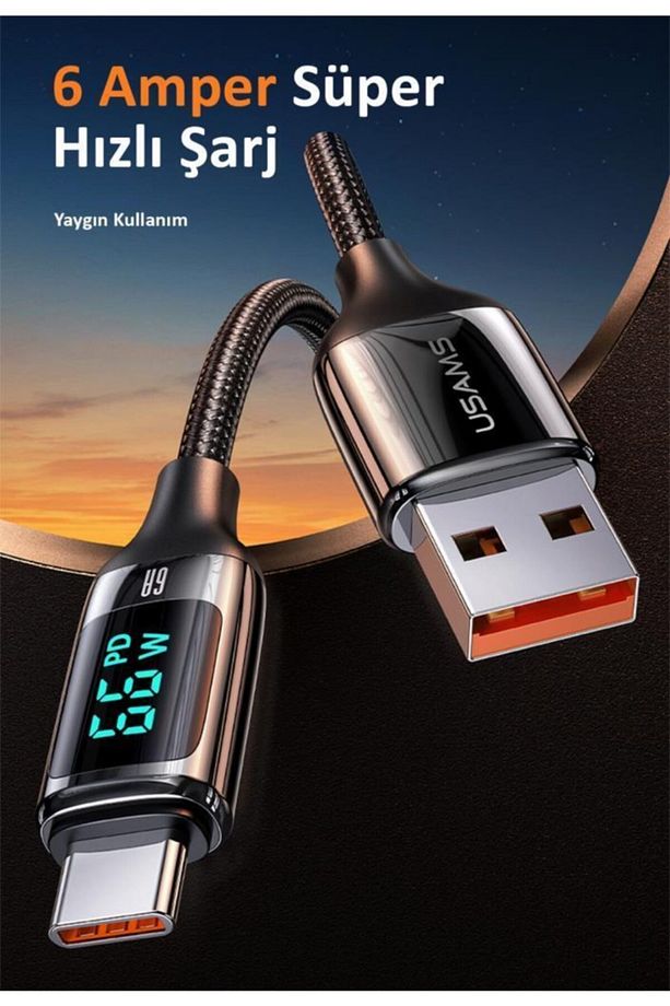 Us-sj544 Dijital Göstergeli,çipli,örgülü,1.2m Pd 66w Usb To Type-c Hızlı Şarj Ve Data Kablosu - 5