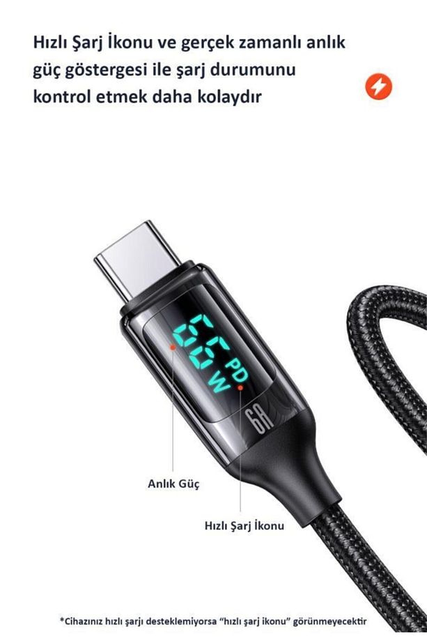 Us-sj544 Dijital Göstergeli,çipli,örgülü,1.2m Pd 66w Usb To Type-c Hızlı Şarj Ve Data Kablosu - 6