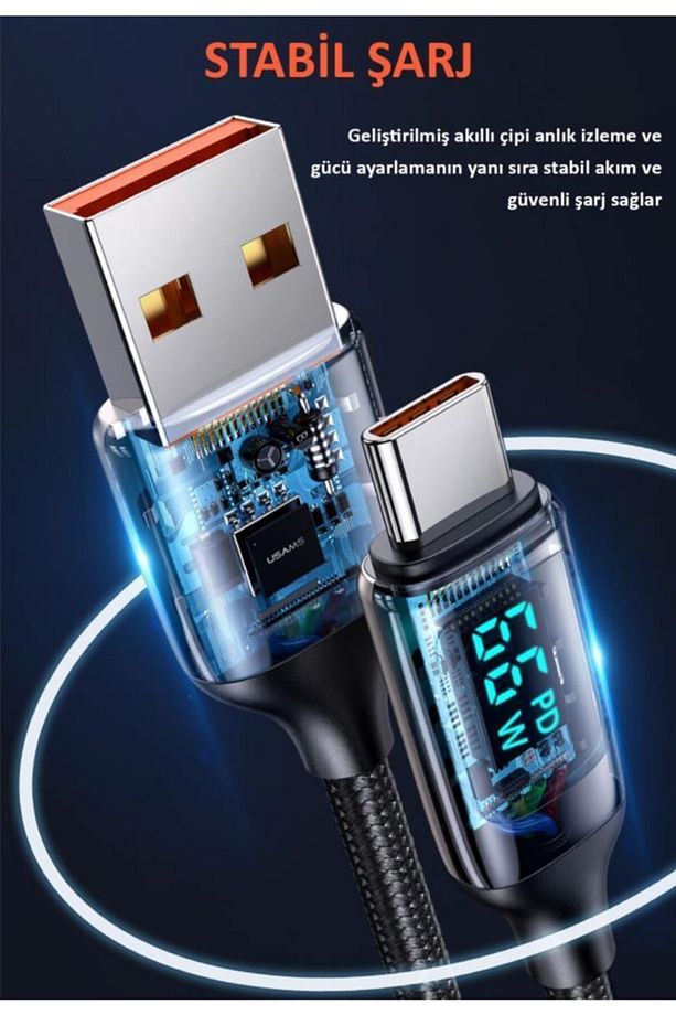 Us-sj544 Dijital Göstergeli,çipli,örgülü,1.2m Pd 66w Usb To Type-c Hızlı Şarj Ve Data Kablosu - 7