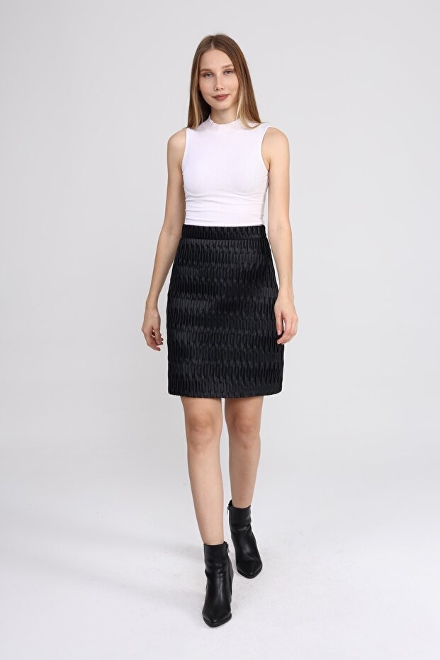 Kadın Piliseli Deri Etek - 1