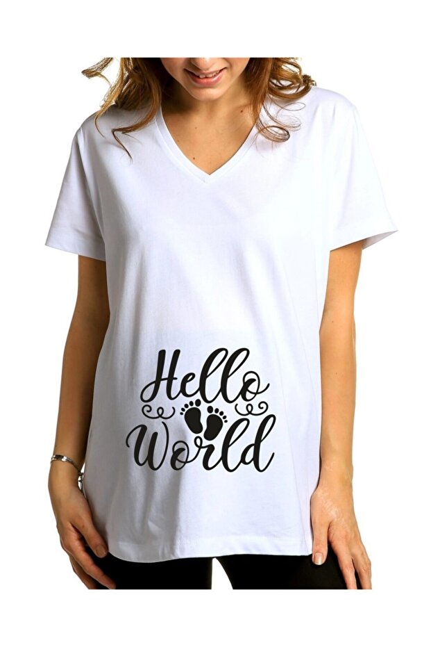 Hello World Printed Maternity T-Shirt