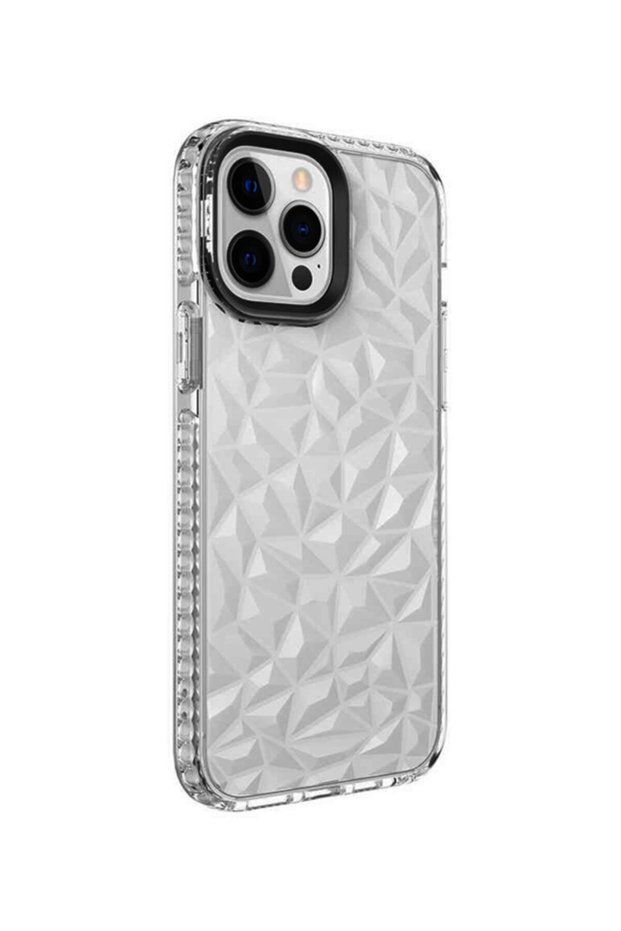iPhone 13 Pro Compatible Edges White Color Crystal Pyramid Transparent Silicone Case